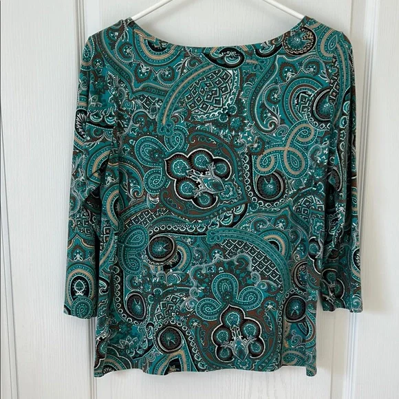 TALBOTS Teal and Brown Paisley Blouse - Picture 3 of 3